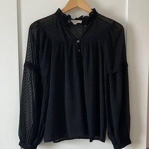 LOFT Black Clip Dot Sheer Blouse